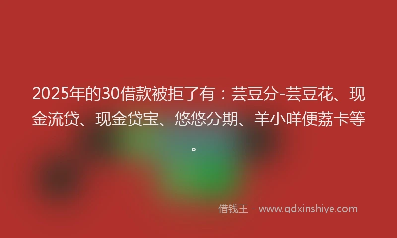 2025年的30借款被拒了有：芸豆分-芸豆花、现金流贷、现金贷宝、悠悠分期、羊小咩便荔卡等。