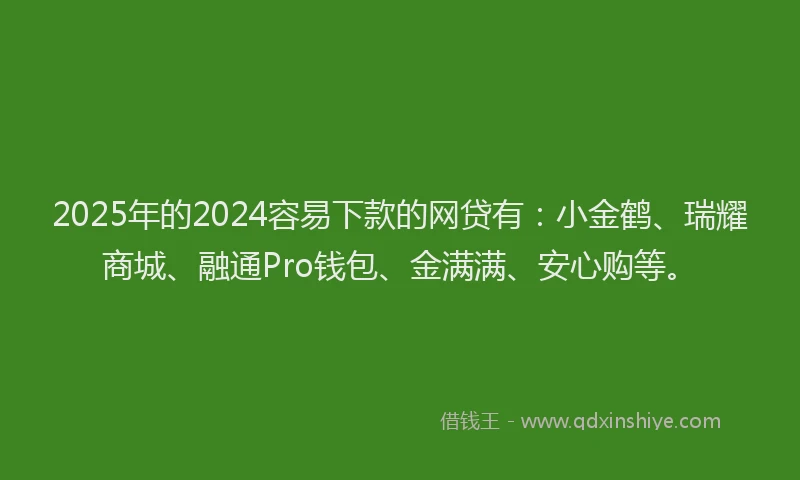 2025年的2024容易下款的网贷有：小金鹤、瑞耀商城、融通Pro钱包、金满满、安心购等。
