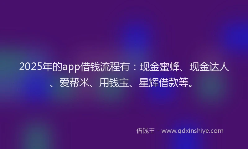 2025年的app借钱流程有：现金蜜蜂、现金达人、爱帮米、用钱宝、星辉借款等。