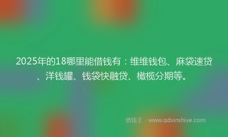 2025年的18哪里能借钱有：维维钱包、麻袋速贷、洋钱罐、钱袋快融贷、橄榄分期等。