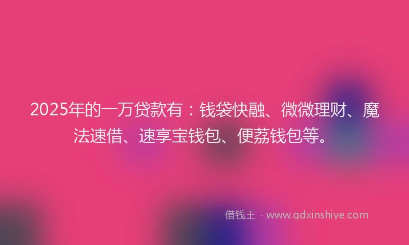 2025年的一万贷款有：钱袋快融、微微理财、魔法速借、速享宝钱包、便荔钱包等。