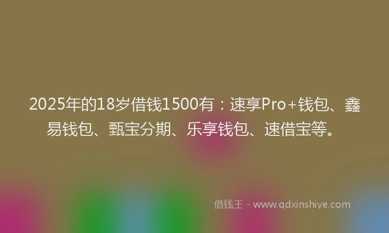 2025年的18岁借钱1500有：速享Pro+钱包、鑫易钱包、甄宝分期、乐享钱包、速借宝等。