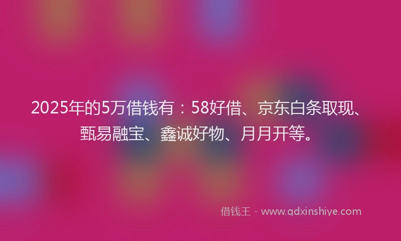 2025年的5万借钱有：58好借、京东白条取现、甄易融宝、鑫诚好物、月月开等。