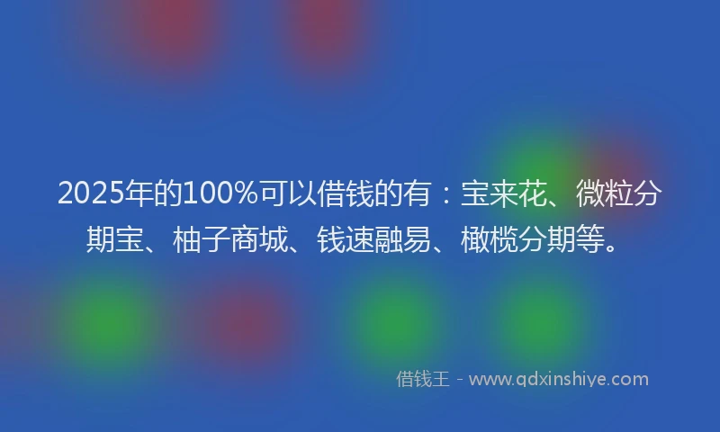 2025年的100%可以借钱的有：宝来花、微粒分期宝、柚子商城、钱速融易、橄榄分期等。