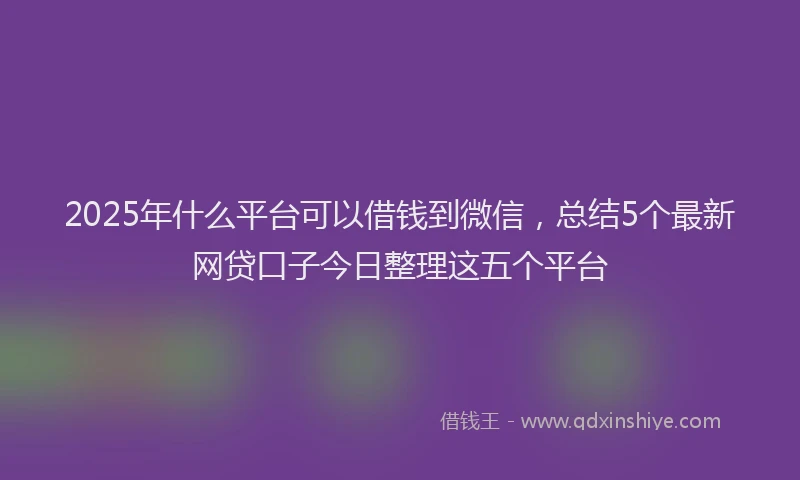 2025年什么平台可以借钱到微信，总结5个最新网贷口子今日整理这五个平台