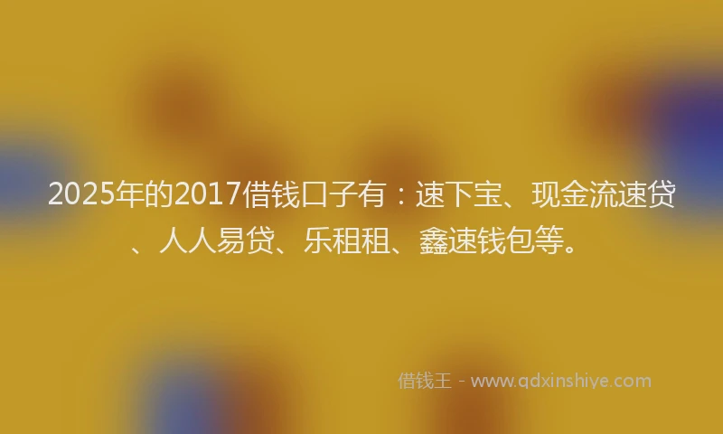 2025年的2017借钱口子有：速下宝、现金流速贷、人人易贷、乐租租、鑫速钱包等。