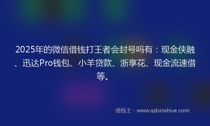 2025年的微信借钱打王者会封号吗有：现金侠融、迅达Pro钱包、小羊贷款、浙享花、现金流速借等。