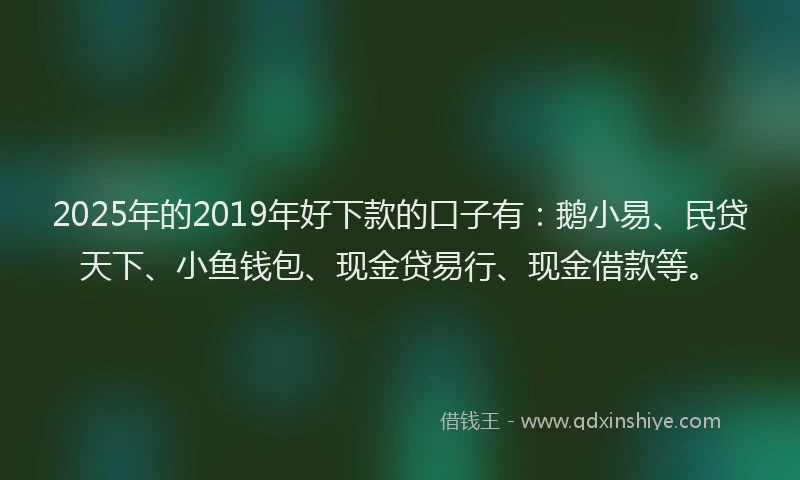 2025年的2019年好下款的口子有：鹅小易、民贷天下、小鱼钱包、现金贷易行、现金借款等。