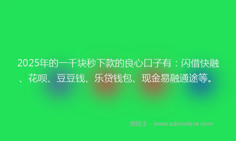 2025年的一千块秒下款的良心口子有：闪借快融、花呗、豆豆钱、乐贷钱包、现金易融通途等。