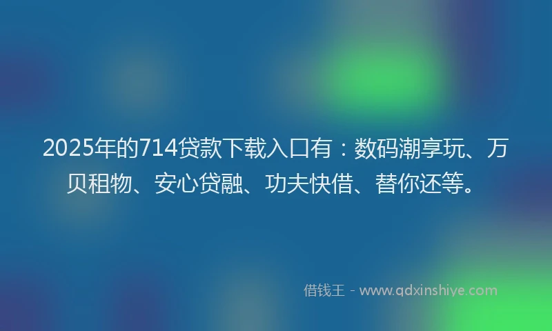 2025年的714贷款下载入口有：数码潮享玩、万贝租物、安心贷融、功夫快借、替你还等。
