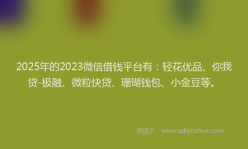 2025年的2023微信借钱平台有：轻花优品、你我贷-极融、微粒快贷、珊瑚钱包、小金豆等。