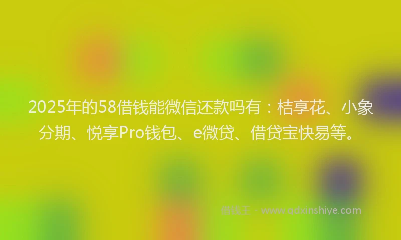2025年的58借钱能微信还款吗有：桔享花、小象分期、悦享Pro钱包、e微贷、借贷宝快易等。