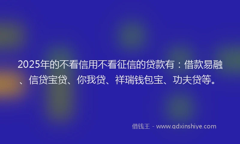 2025年的不看信用不看征信的贷款有：借款易融、信贷宝贷、你我贷、祥瑞钱包宝、功夫贷等。