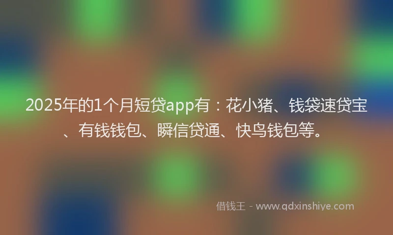 2025年的1个月短贷app有：花小猪、钱袋速贷宝、有钱钱包、瞬信贷通、快鸟钱包等。