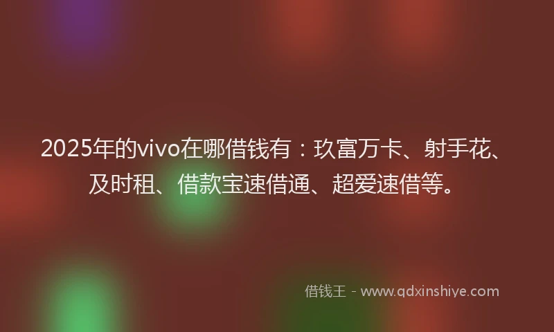 2025年的vivo在哪借钱有：玖富万卡、射手花、及时租、借款宝速借通、超爱速借等。