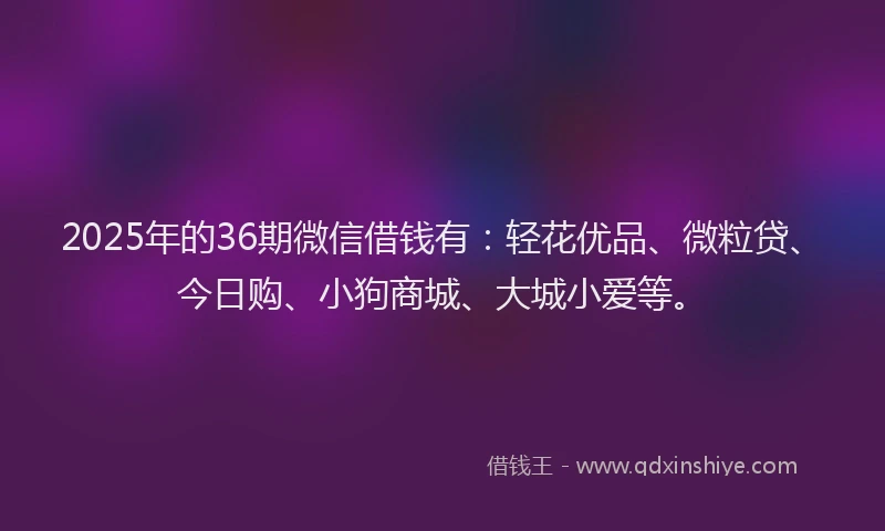 2025年的36期微信借钱有：轻花优品、微粒贷、今日购、小狗商城、大城小爱等。