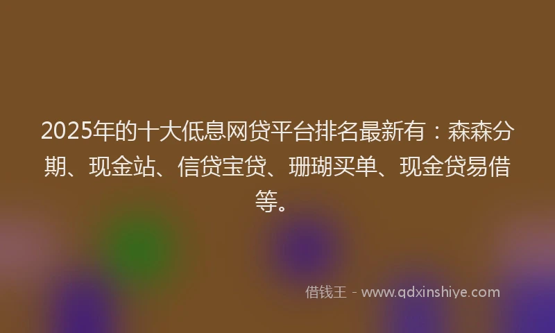 2025年的十大低息网贷平台排名最新有：森森分期、现金站、信贷宝贷、珊瑚买单、现金贷易借等。