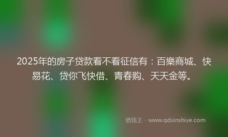 2025年的房子贷款看不看征信有：百樂商城、快易花、贷你飞快借、青春购、天天金等。