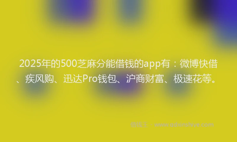 2025年的500芝麻分能借钱的app有：微博快借、疾风购、迅达Pro钱包、沪商财富、极速花等。