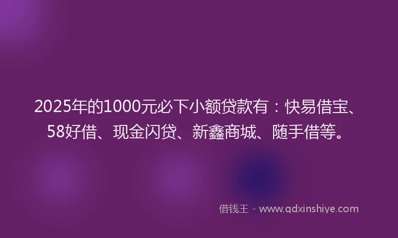 2025年的1000元必下小额贷款有：快易借宝、58好借、现金闪贷、新鑫商城、随手借等。