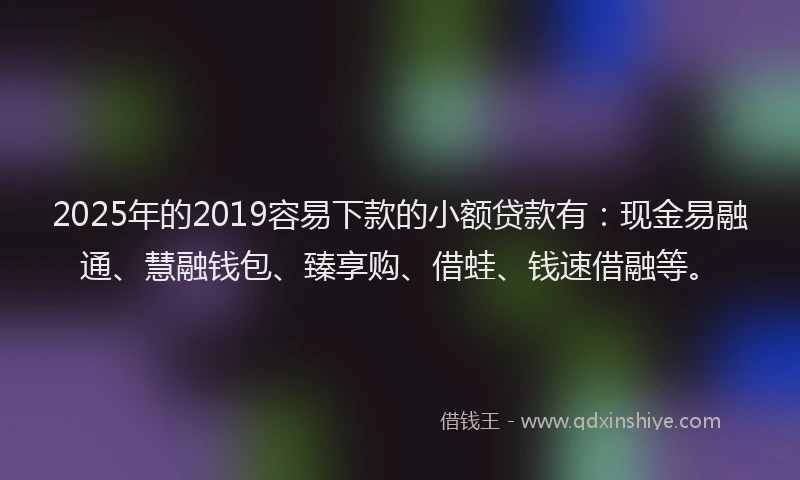2025年的2019容易下款的小额贷款有：现金易融通、慧融钱包、臻享购、借蛙、钱速借融等。