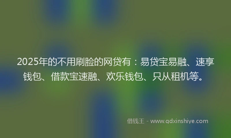 2025年的不用刷脸的网贷有：易贷宝易融、速享钱包、借款宝速融、欢乐钱包、只从租机等。