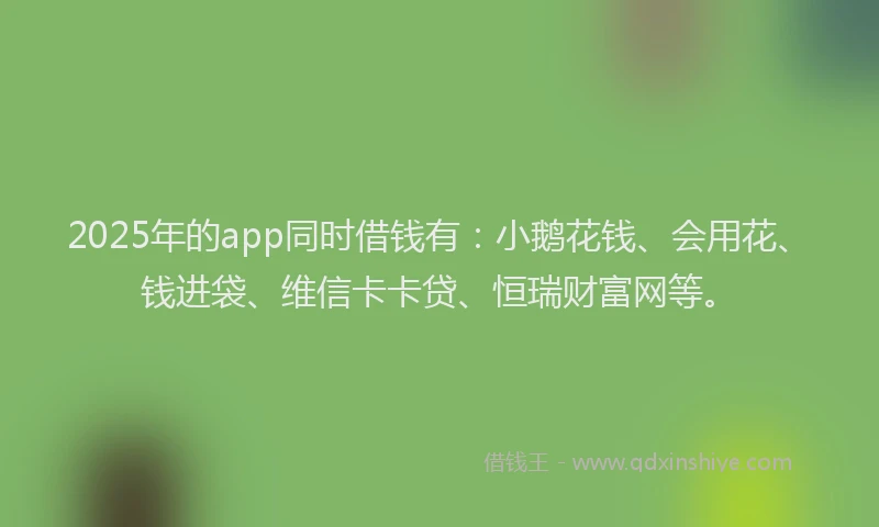 2025年的app同时借钱有：小鹅花钱、会用花、钱进袋、维信卡卡贷、恒瑞财富网等。