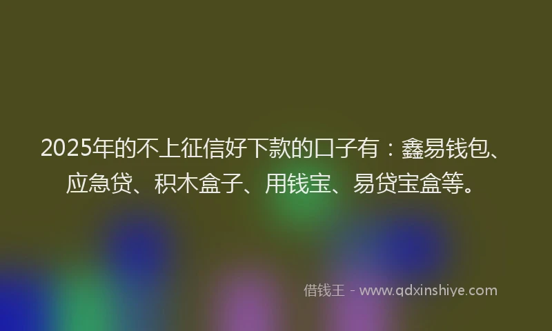 2025年的不上征信好下款的口子有：鑫易钱包、应急贷、积木盒子、用钱宝、易贷宝盒等。