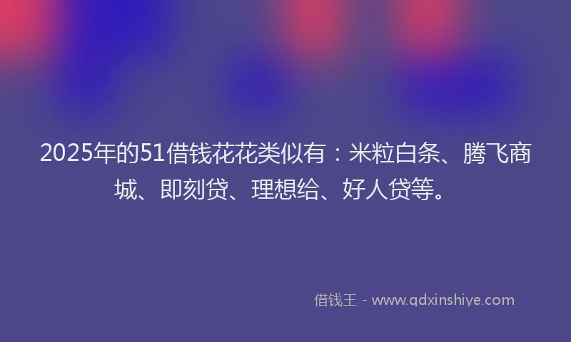 2025年的51借钱花花类似有：米粒白条、腾飞商城、即刻贷、理想给、好人贷等。