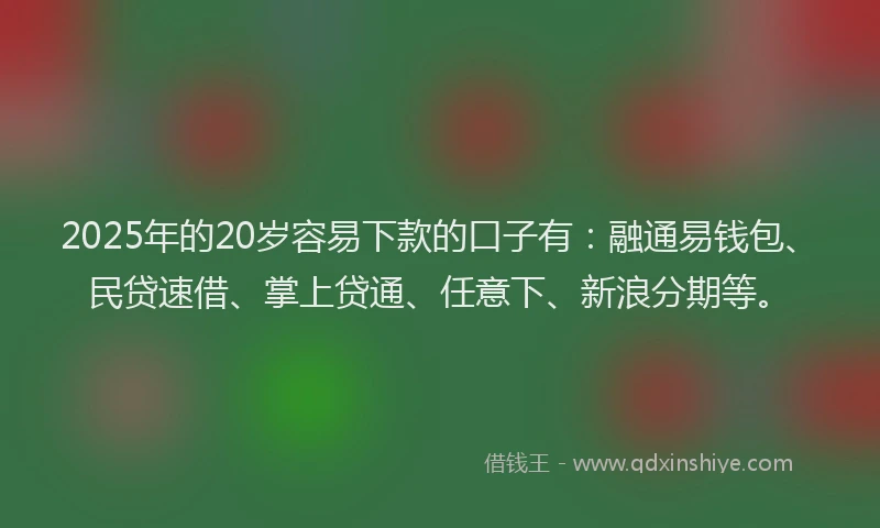 2025年的20岁容易下款的口子有：融通易钱包、民贷速借、掌上贷通、任意下、新浪分期等。