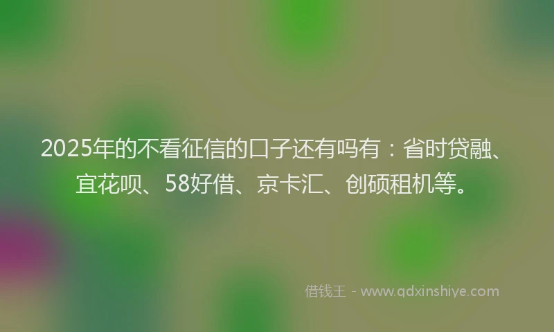 2025年的不看征信的口子还有吗有：省时贷融、宜花呗、58好借、京卡汇、创硕租机等。