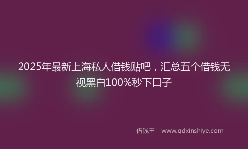 2025年最新上海私人借钱贴吧，汇总五个借钱无视黑白100%秒下口子