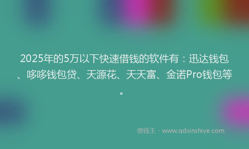 2025年的5万以下快速借钱的软件有：迅达钱包、哆哆钱包贷、天源花、天天富、金诺Pro钱包等。