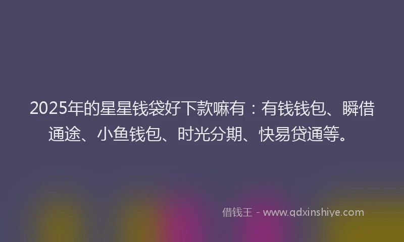 2025年的星星钱袋好下款嘛有：有钱钱包、瞬借通途、小鱼钱包、时光分期、快易贷通等。