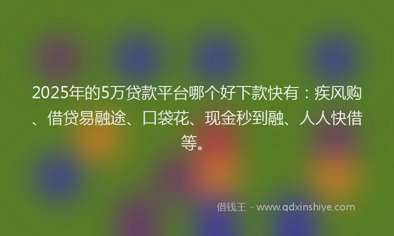 2025年的5万贷款平台哪个好下款快有：疾风购、借贷易融途、口袋花、现金秒到融、人人快借等。