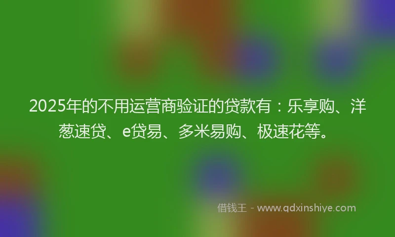 2025年的不用运营商验证的贷款有：乐享购、洋葱速贷、e贷易、多米易购、极速花等。