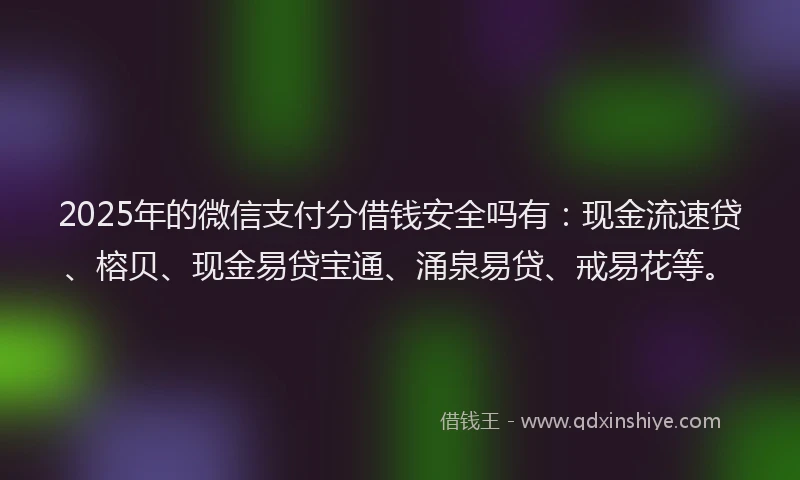 2025年的微信支付分借钱安全吗有：现金流速贷、榕贝、现金易贷宝通、涌泉易贷、戒易花等。