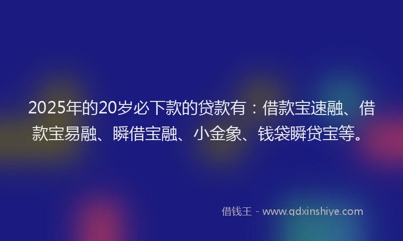 2025年的20岁必下款的贷款有：借款宝速融、借款宝易融、瞬借宝融、小金象、钱袋瞬贷宝等。