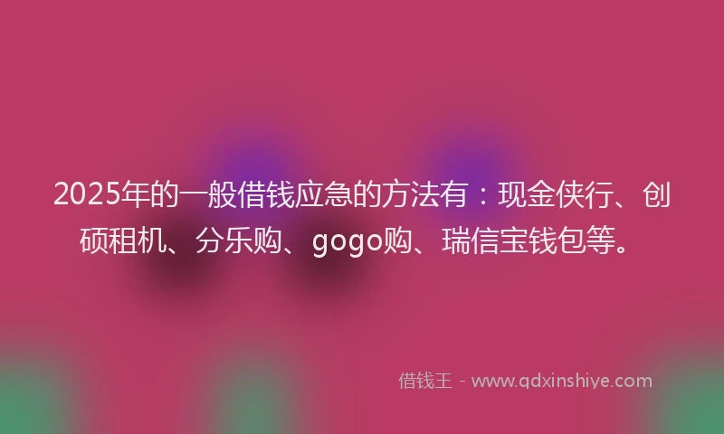 2025年的一般借钱应急的方法有：现金侠行、创硕租机、分乐购、gogo购、瑞信宝钱包等。