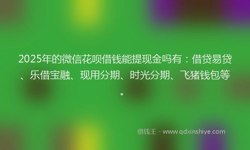 2025年的微信花呗借钱能提现金吗有：借贷易贷、乐借宝融、现用分期、时光分期、飞猪钱包等。