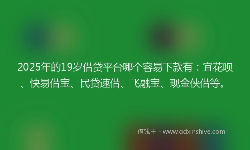 2025年的19岁借贷平台哪个容易下款有：宜花呗、快易借宝、民贷速借、飞融宝、现金侠借等。