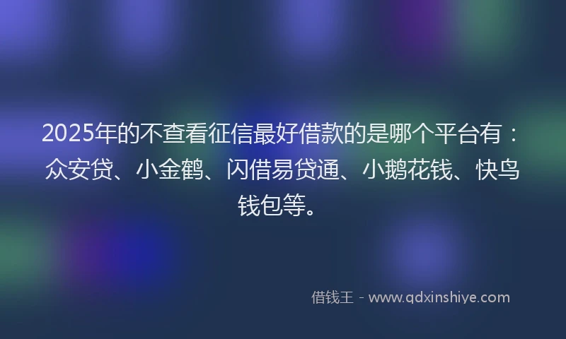 2025年的不查看征信最好借款的是哪个平台有：众安贷、小金鹤、闪借易贷通、小鹅花钱、快鸟钱包等。