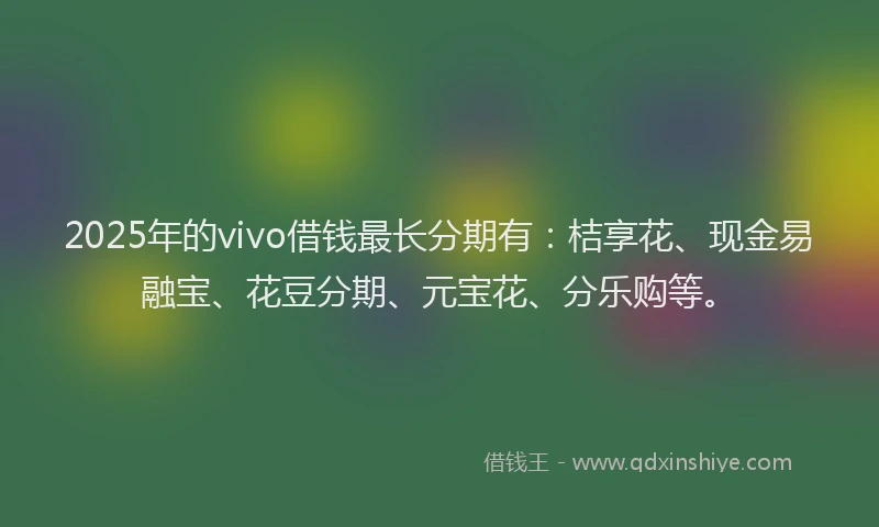 2025年的vivo借钱最长分期有：桔享花、现金易融宝、花豆分期、元宝花、分乐购等。