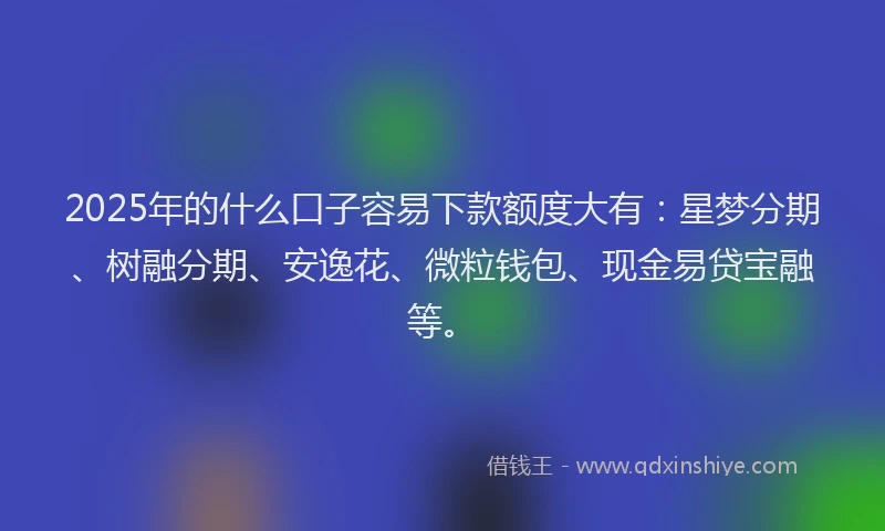 2025年的什么口子容易下款额度大有：星梦分期、树融分期、安逸花、微粒钱包、现金易贷宝融等。