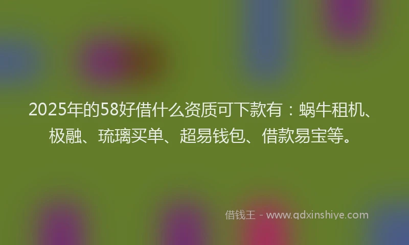 2025年的58好借什么资质可下款有：蜗牛租机、极融、琉璃买单、超易钱包、借款易宝等。