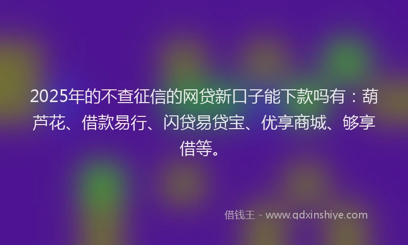 2025年的不查征信的网贷新口子能下款吗有：葫芦花、借款易行、闪贷易贷宝、优享商城、够享借等。