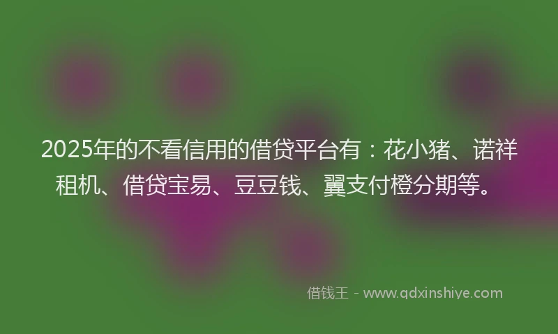 2025年的不看信用的借贷平台有：花小猪、诺祥租机、借贷宝易、豆豆钱、翼支付橙分期等。