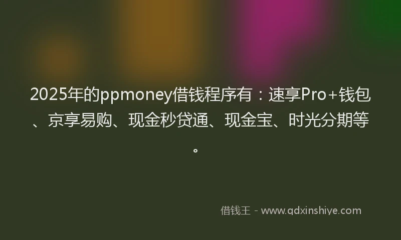 2025年的ppmoney借钱程序有：速享Pro+钱包、京享易购、现金秒贷通、现金宝、时光分期等。