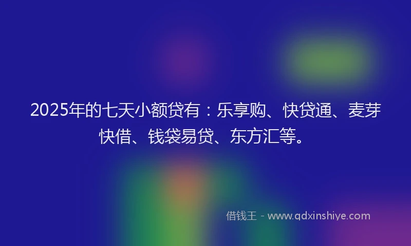 2025年的七天小额贷有：乐享购、快贷通、麦芽快借、钱袋易贷、东方汇等。