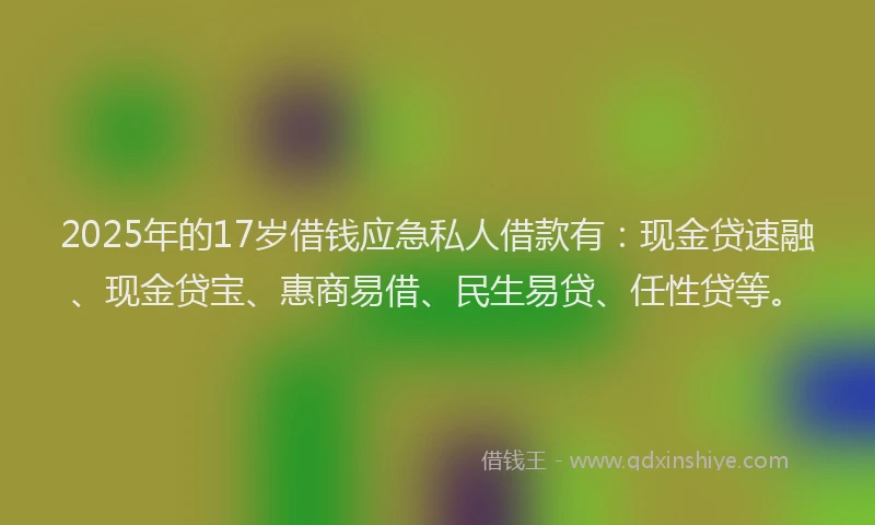 2025年的17岁借钱应急私人借款有：现金贷速融、现金贷宝、惠商易借、民生易贷、任性贷等。
